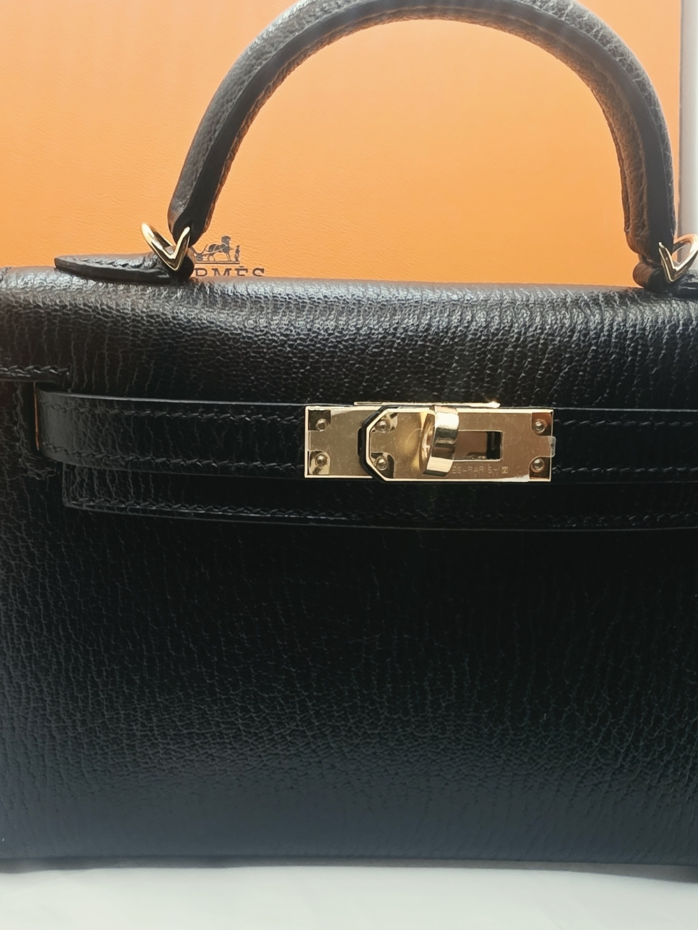 Hermes Kelly 20 Black Mini Top-Handle Bag with Gold Hardware